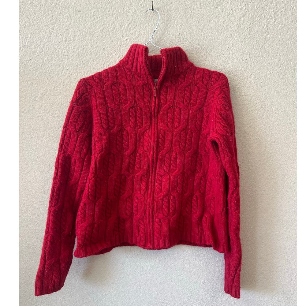 Vintage Jones New York Country red wool blend zip cardigan sweater size M